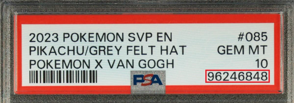 PSA certificate number location